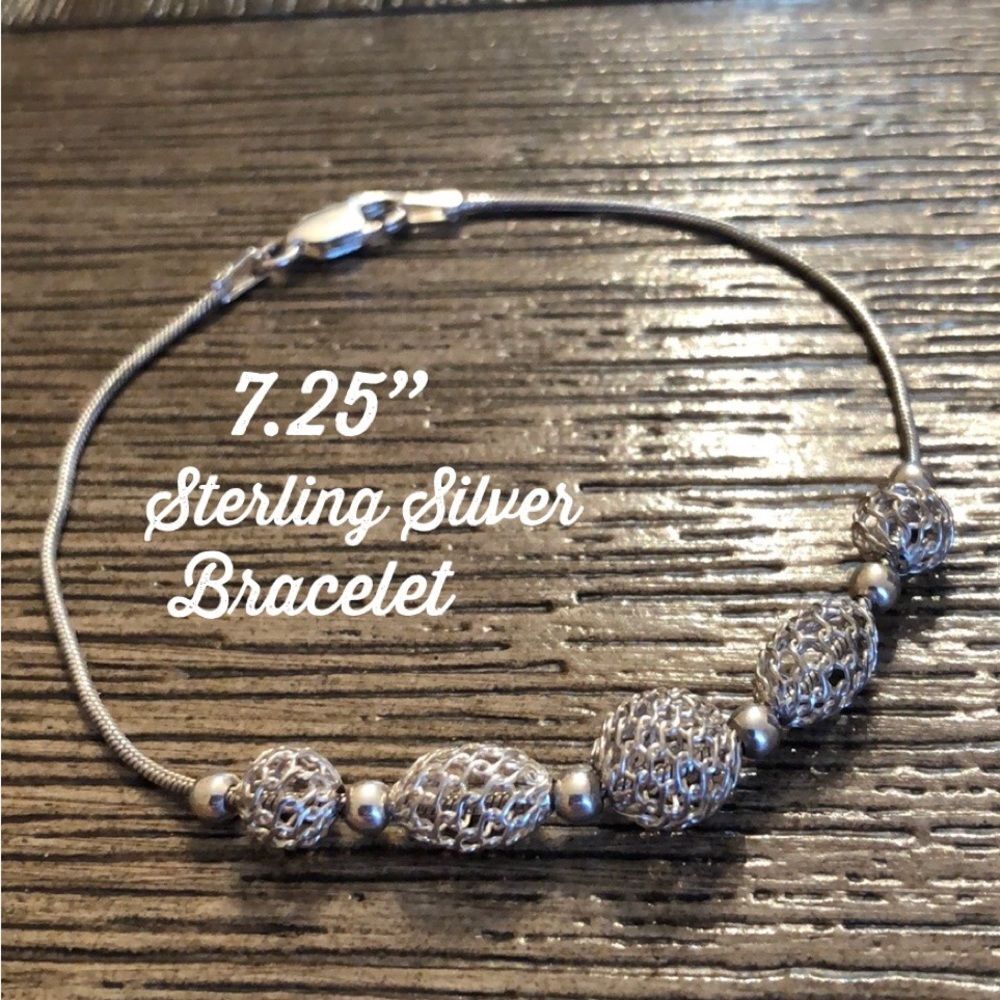 Sterling Silver Bracelet w/ Filigree Sliding Beads